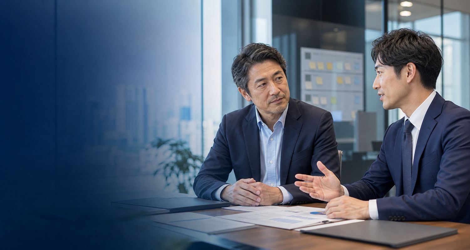 人材派遣会社の承継相談を行う経営者とM&Aアドバイザー
