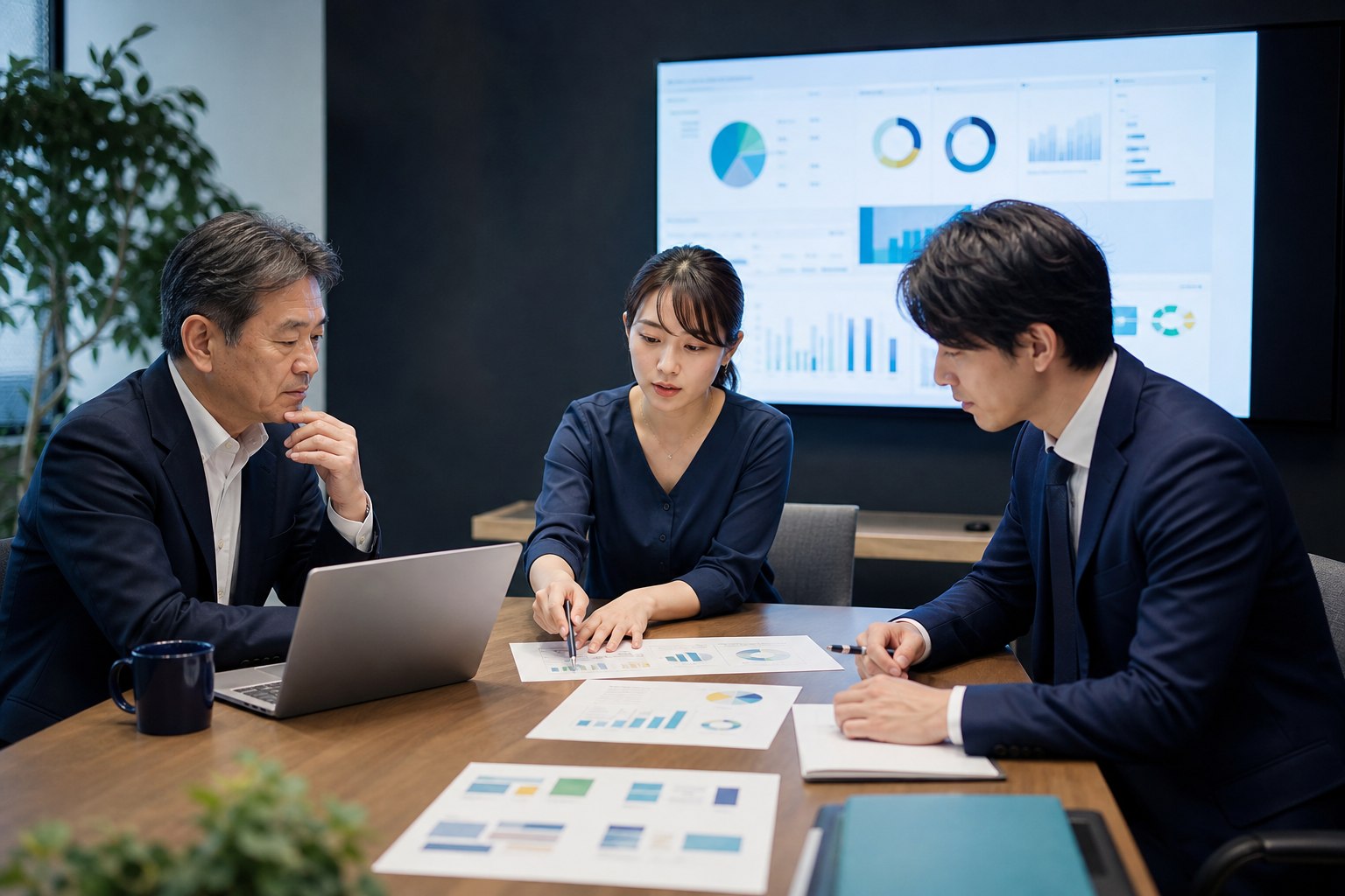 人材派遣会社の経営者・業務担当者・M&Aアドバイザーが稼働状況や事業価値を整理するイメージ